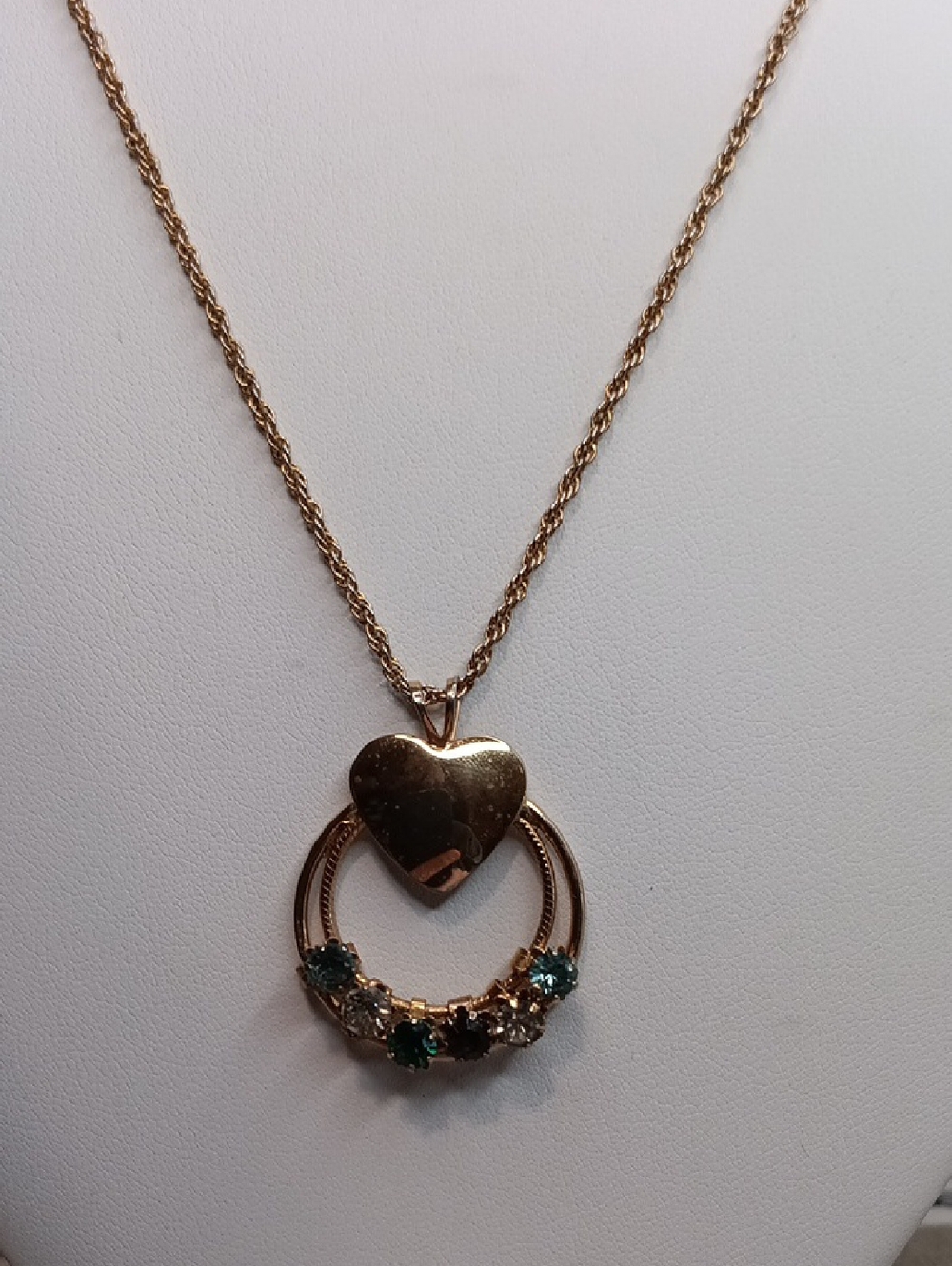 Gold Tone Heart Birthstone Pendant Necklace with Removeable Stones Vintage